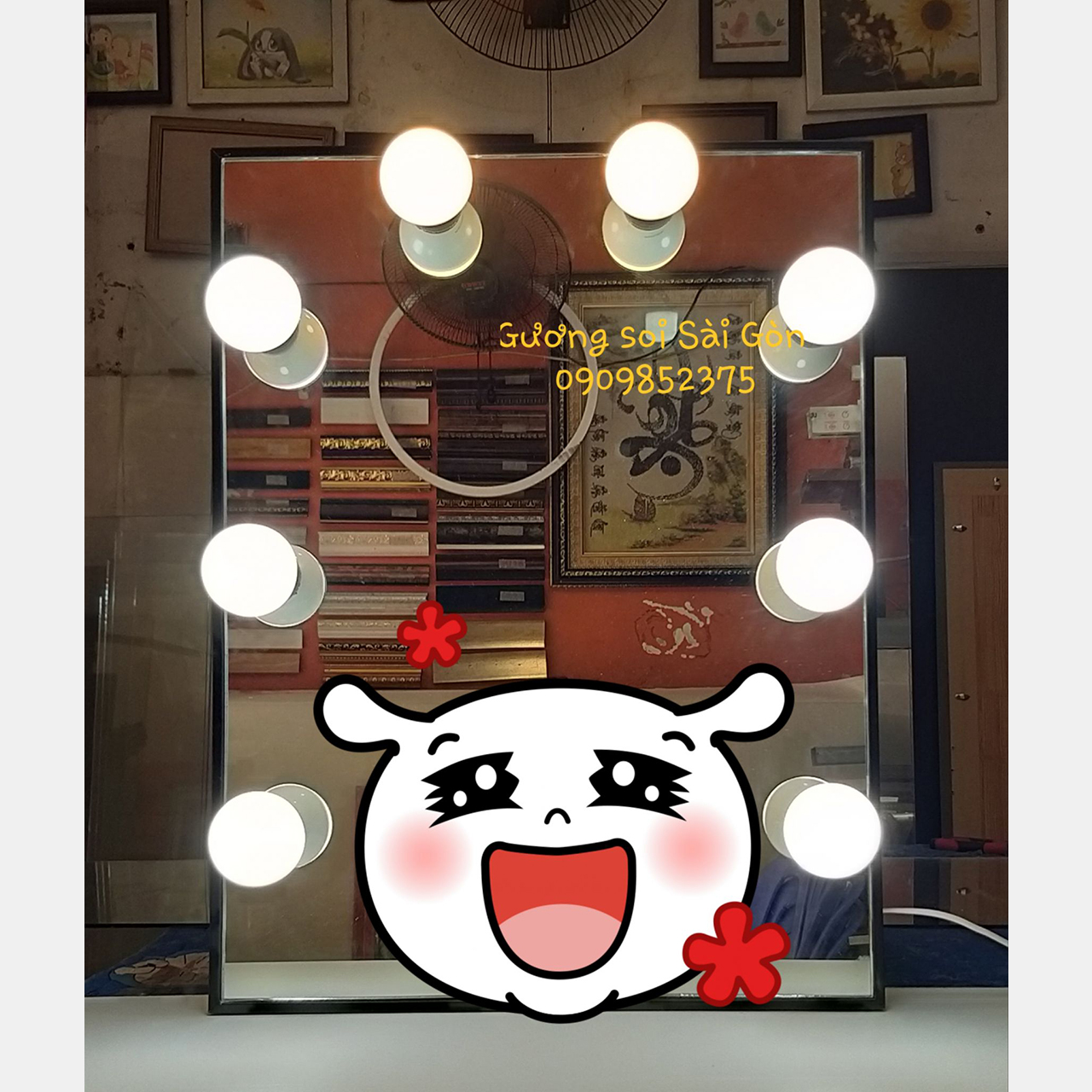 Gương trang điểm gắn đèn led cao cấp 40 x 60 cm ( Đài Loan màu đen )