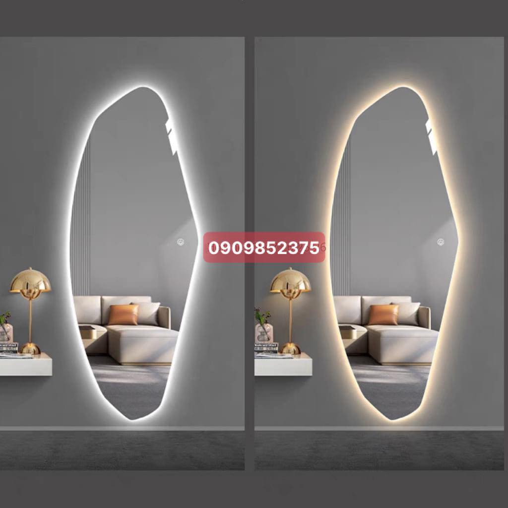 Gương soi toàn thân dáng tự do hạt đậu đèn LED hắt sau cao cấp