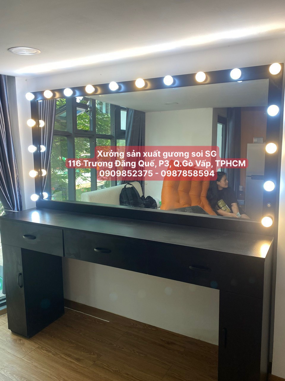 Bàn trang đIểm gắn đèn LED cao cấp MDF Melamine ( 1m5 x 1m7 )