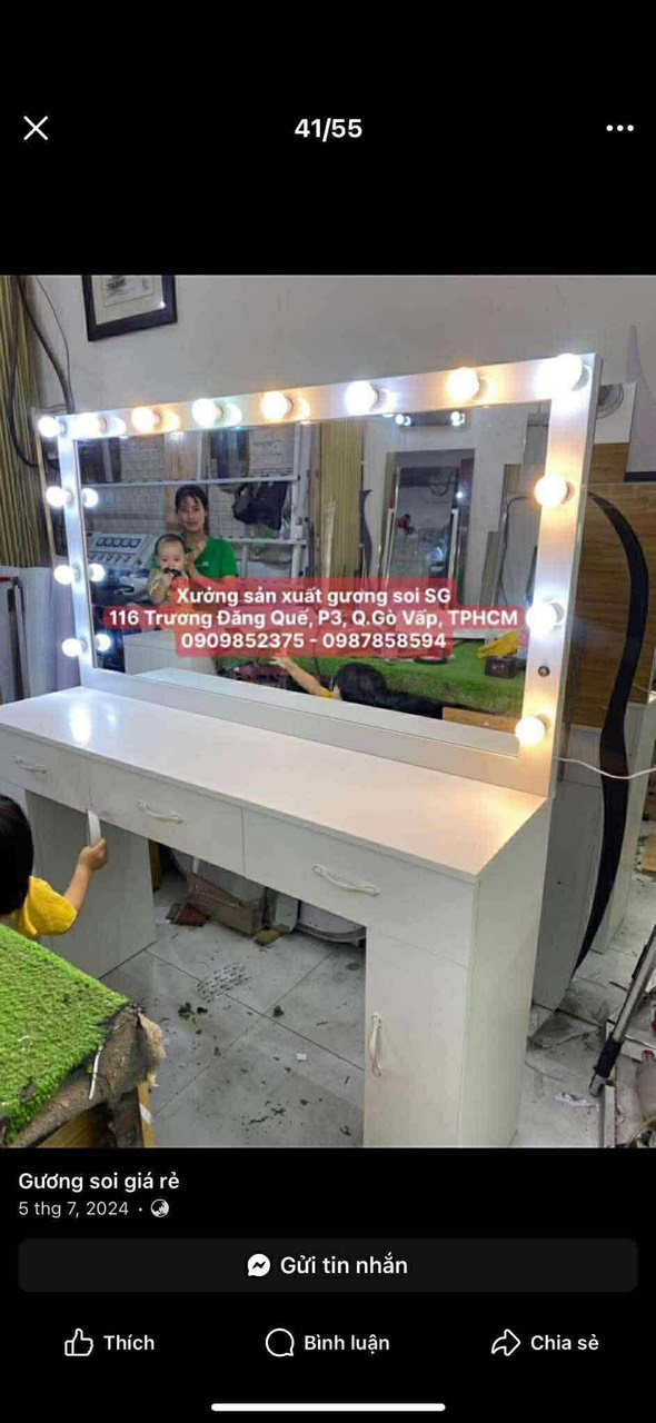 Bàn trang đIểm gắn đèn LED cao cấp MDF Melamine ( 1m5 x 1m7 )