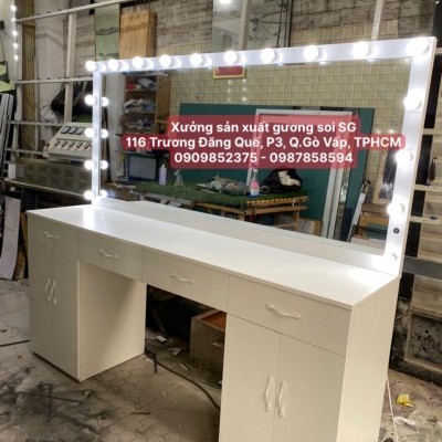 Bàn Trang Điểm Chuyên Nghiệp Gắn Đèn LED 5W MDF Cao Cấp ( 2m x 90cm )