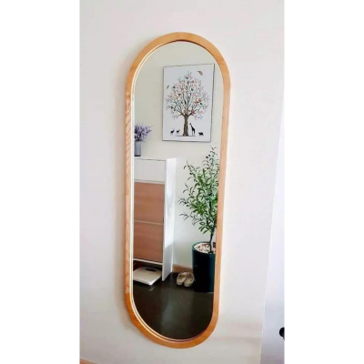 Gương Oval khung gỗ thông tự nhiên soi toàn thân (nhiều kích thước)